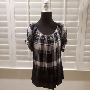 Knox Rose Plaid Short Sleeve Off the Shoulder Top